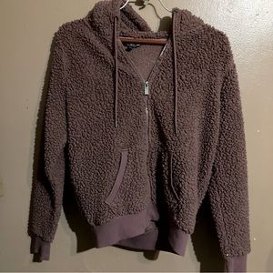 Hooded zip-up teddy coat